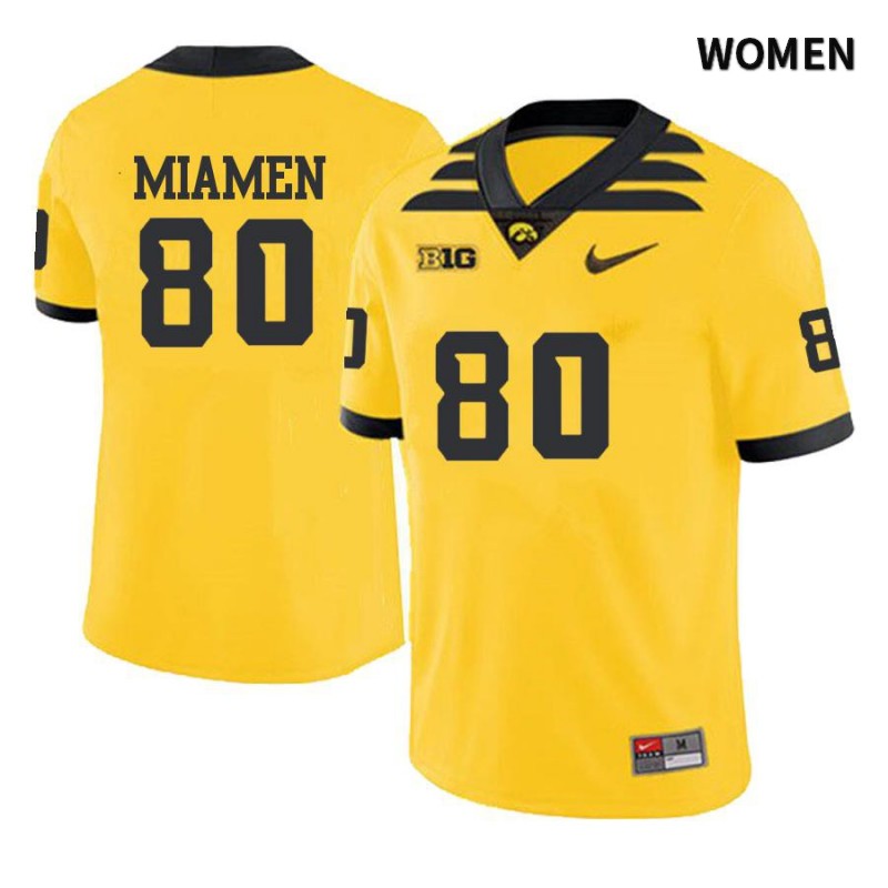 Women's Iowa Hawkeyes NCAA #80 Josiah Miamen Yellow Authentic Nike Alumni Stitched College Football Jersey GK34U08HZ